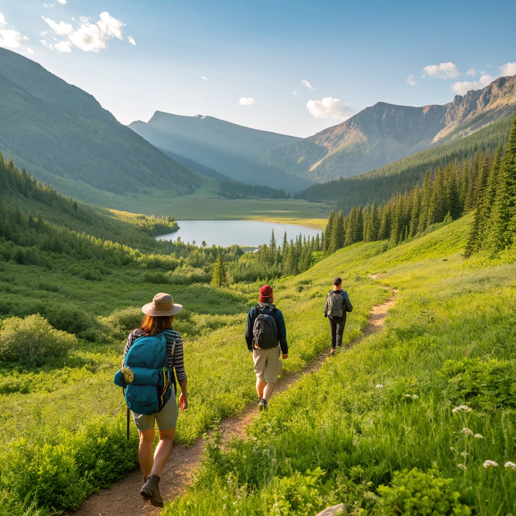 Eco-friendly small group travelers exploring nature responsibly